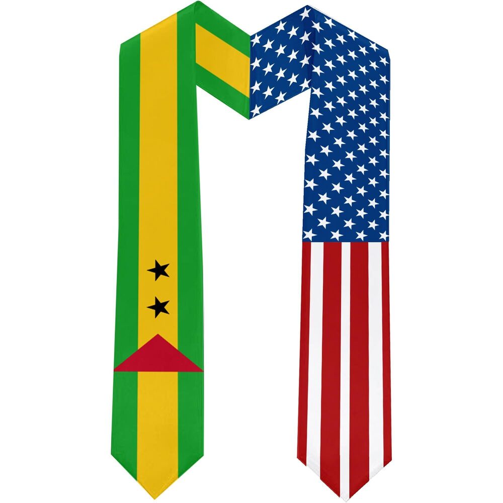 9337 2026 Sao Tome and Principe Flag and USA Flag Graduation Stole